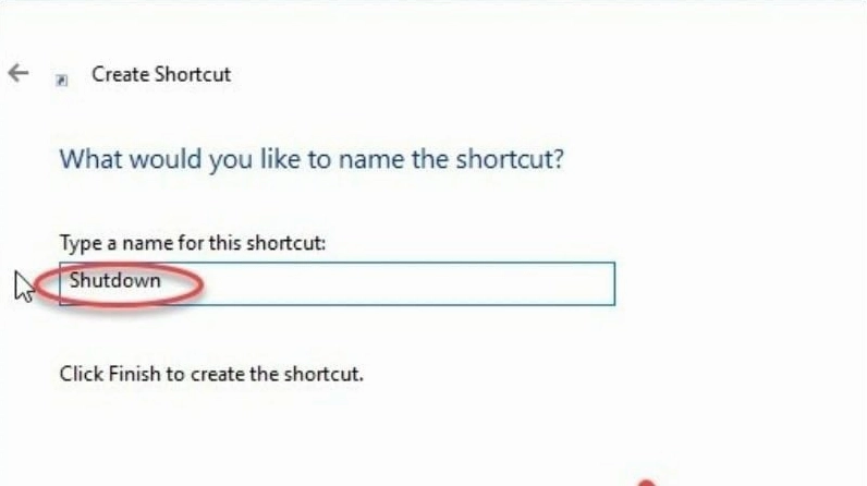 Đặt tên cho lối tắt là Shutdown