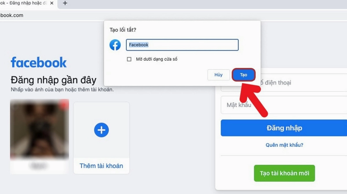 Đặt tên cho lối tắt sau đó nhấn nút Tạo