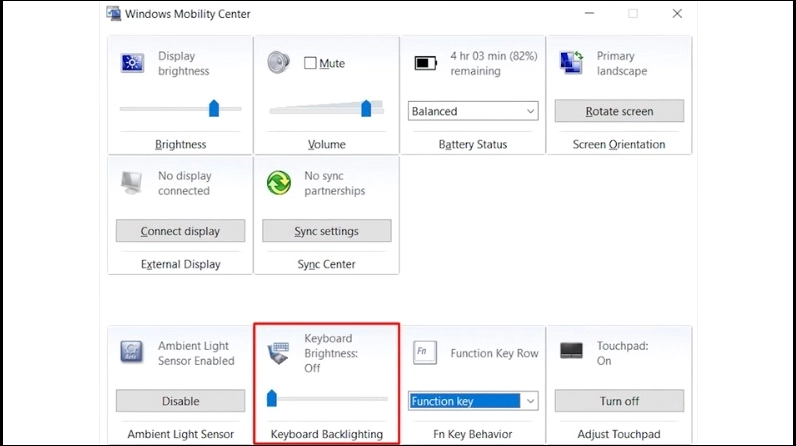 Di chuyển thanh Keyboard Brigtness