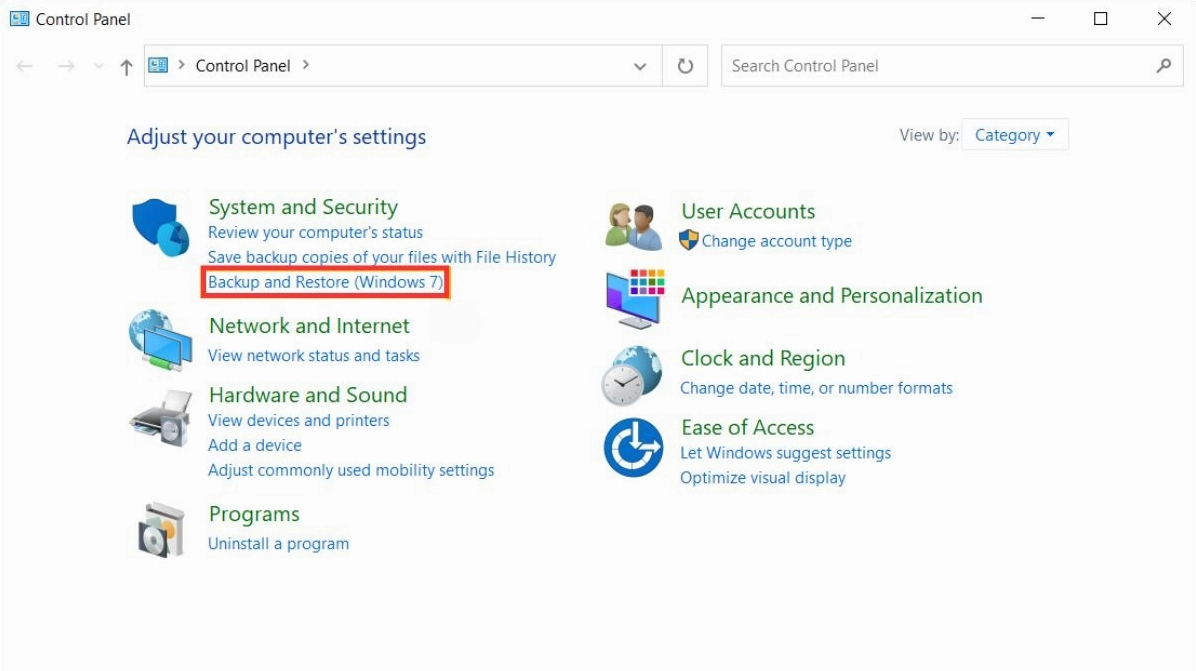 Đi đến Backup and Restore