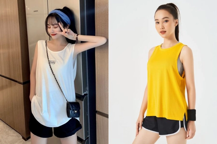 Điểm nhấn phần vai rộng và nách khoét sâu làm nổi bật nét sexy