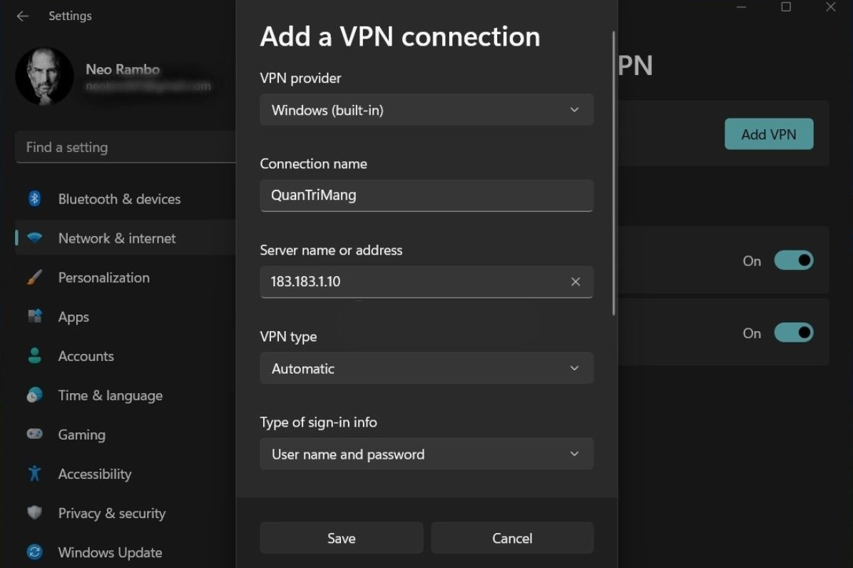 Hướng dẫn chi tiết cách đổi vpn trên laptop an toàn và hiệu quả nhất 7 Điền các thông tin cần thiết để hoàn tất việc thiết lập