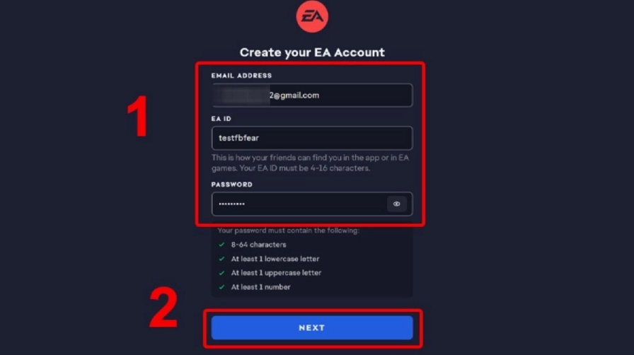 Điền thông tin yêu cầu như email mật khẩu và tên người dùng