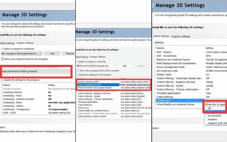 Điều chỉnh các thông số 3D trong bảng điều khiển NVIDIA Control Panel