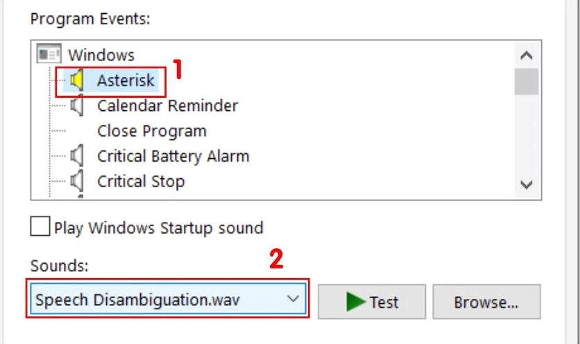 Hướng dẫn chi tiết cách làm cho laptop chạy mượt hơn trên hệ điều hành Windows 7 19 Đổi âm thanh các event bằng cách chọn event cụ thể trong phần Program Events