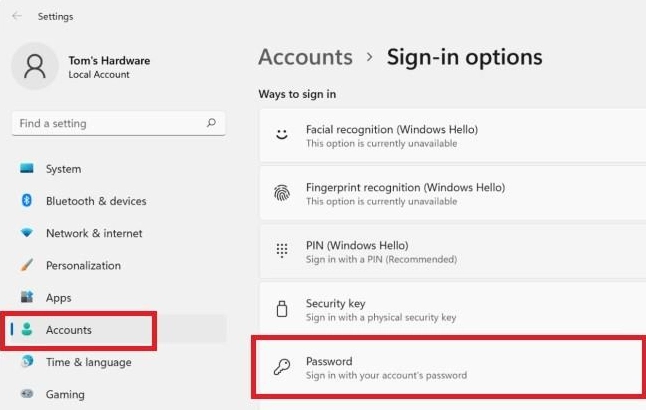 Đổi mật khẩu mới tại Accounts