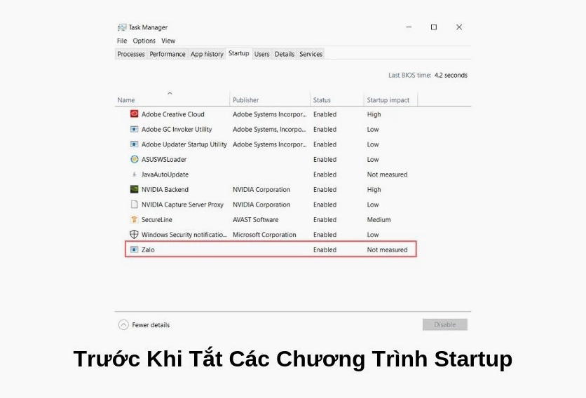 Dừng các phần mềm khởi động Startup để tăng tốc Win 10