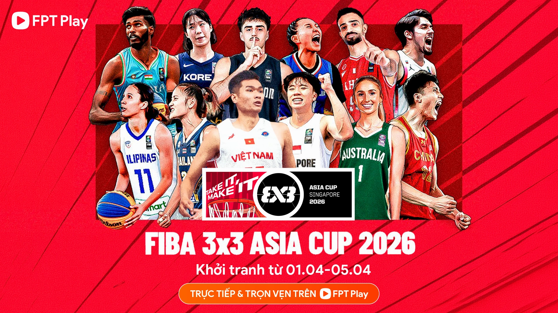 Giải bóng rổ FIBA 3x3 Asia Cup 2026 phát sóng trên FPT Play