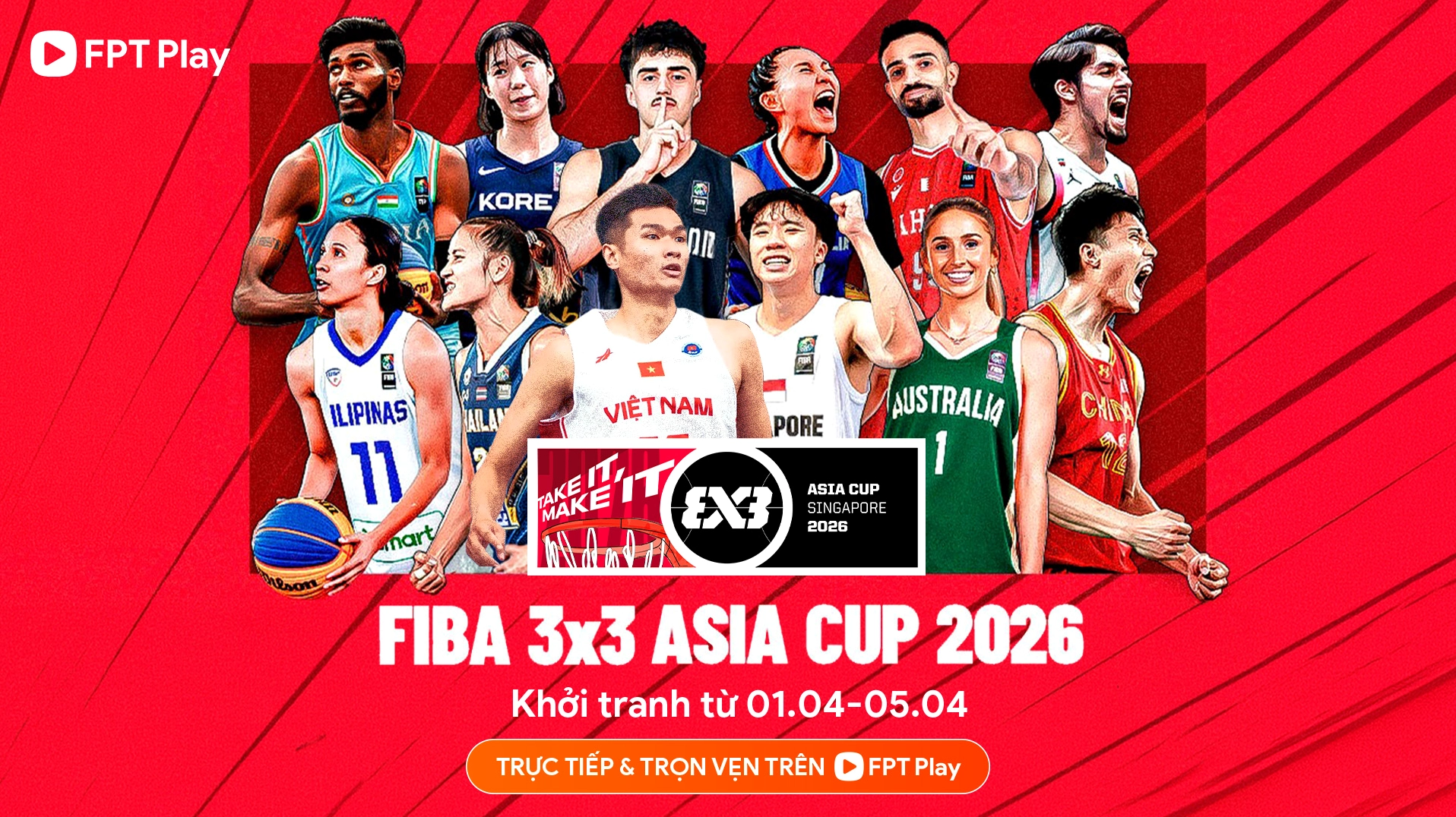 Giải bóng rổ FIBA 3x3 Asia Cup 2026 phát sóng trên FPT Play