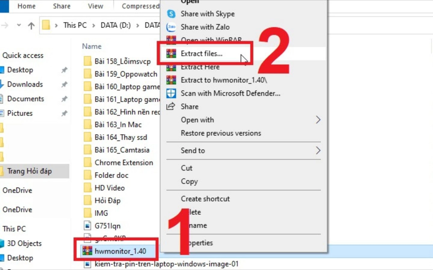 Giải nén file vừa tải xuống