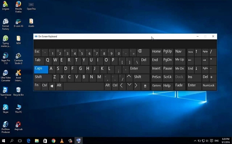 Giao diện bàn phím ảo hiển thị trên màn hình máy tính Windows