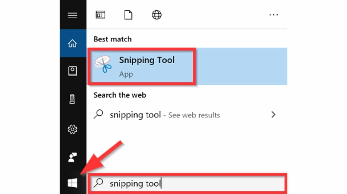 Giao diện cách mở công cụ Snipping Tool trên hệ điều hành Windows