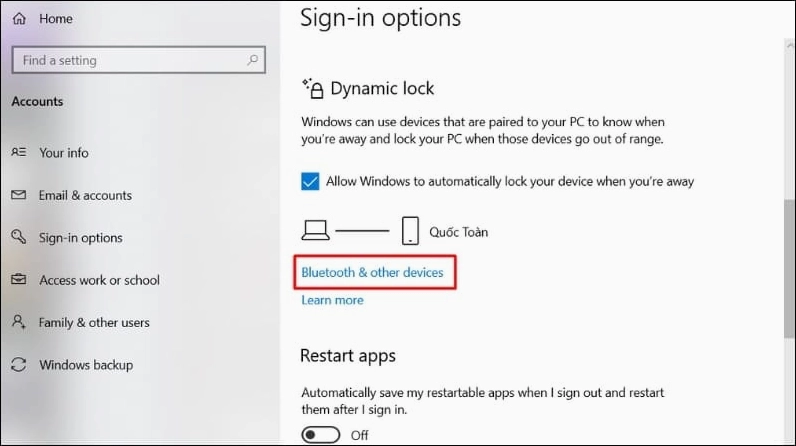 Giao diện cài đặt Bluetooth trên Windows để ghép nối điện thoại với laptop