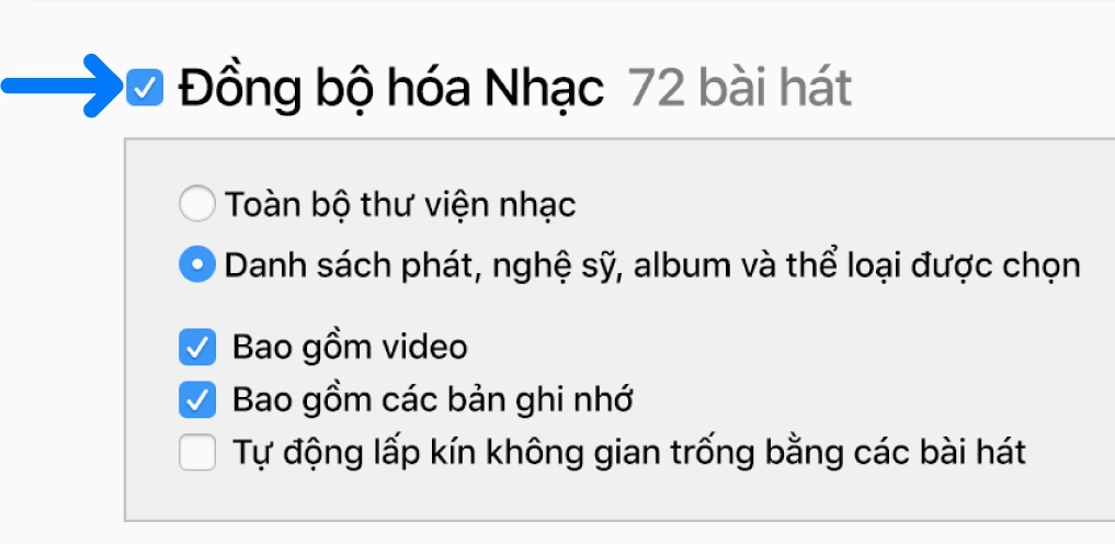 Hướng dẫn cách đồng bộ iPhone với laptop nhanh chóng đơn giản 6 Giao diện cài đặt đồng bộ hóa trên phần mềm quản lý thiết bị của Apple