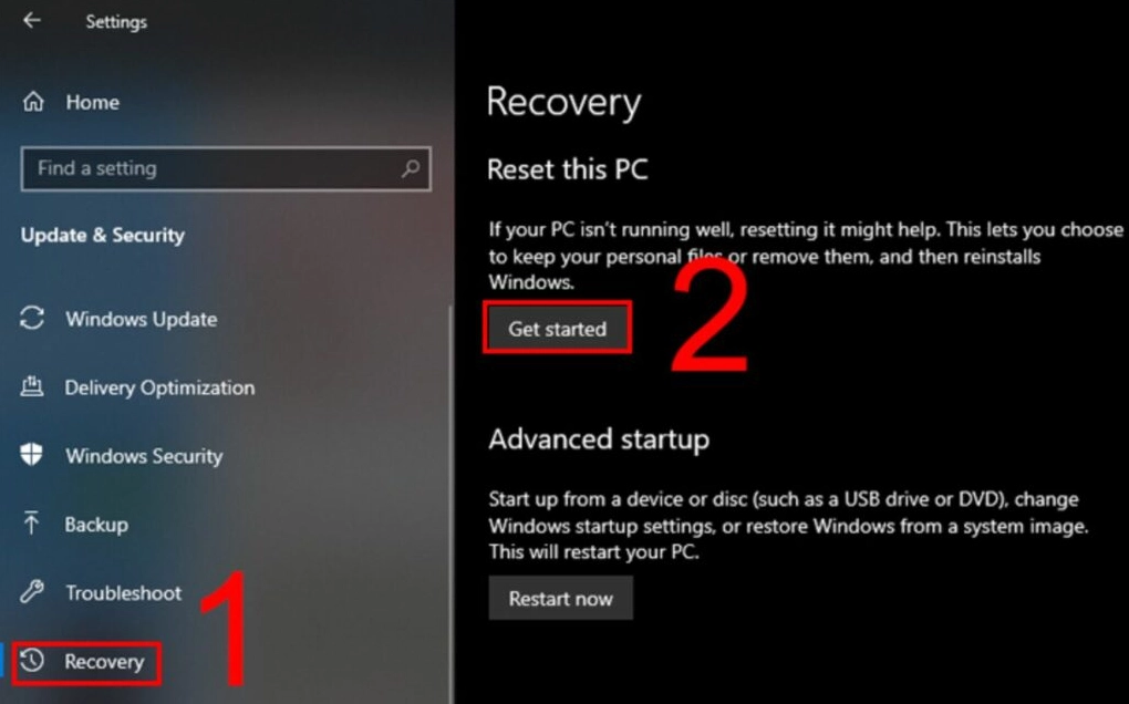 Giao diện cài đặt Reset qua Windows Settings tiện lợi không cần dùng USB