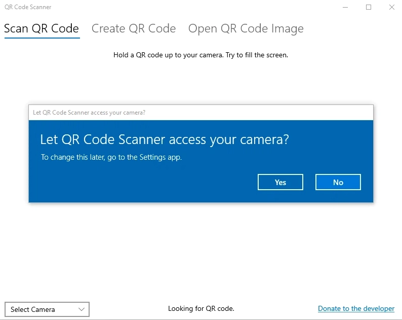 Giao diện chọn ảnh của phần mềm giải mã QR trên laptop