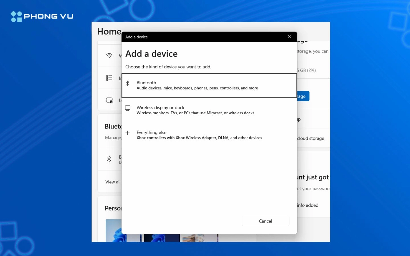 Giao diện chọn mục Devices Thiết bị trên Windows