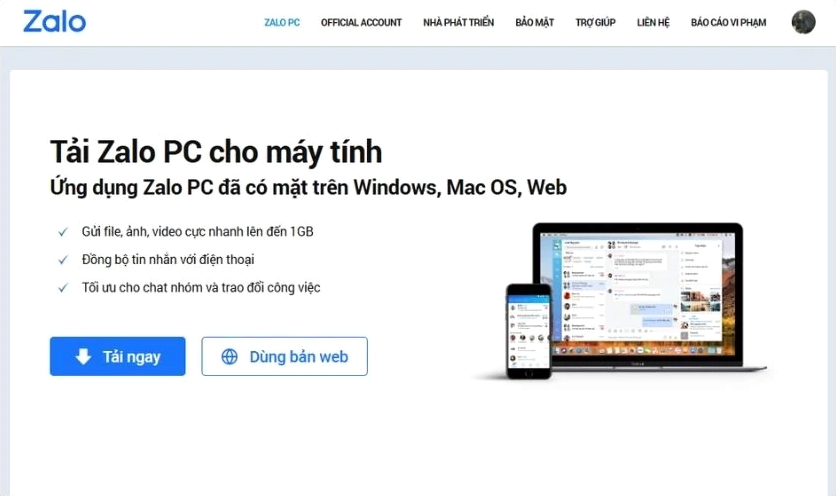 Giao diện đăng nhập trên nền tảng Zalo Web thông qua trình duyệt