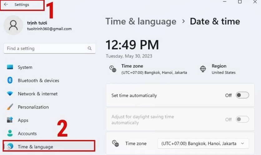 Giao diện Date and time settings trên Windows 11 hiển thị các tùy chọn đồng bộ thời gian