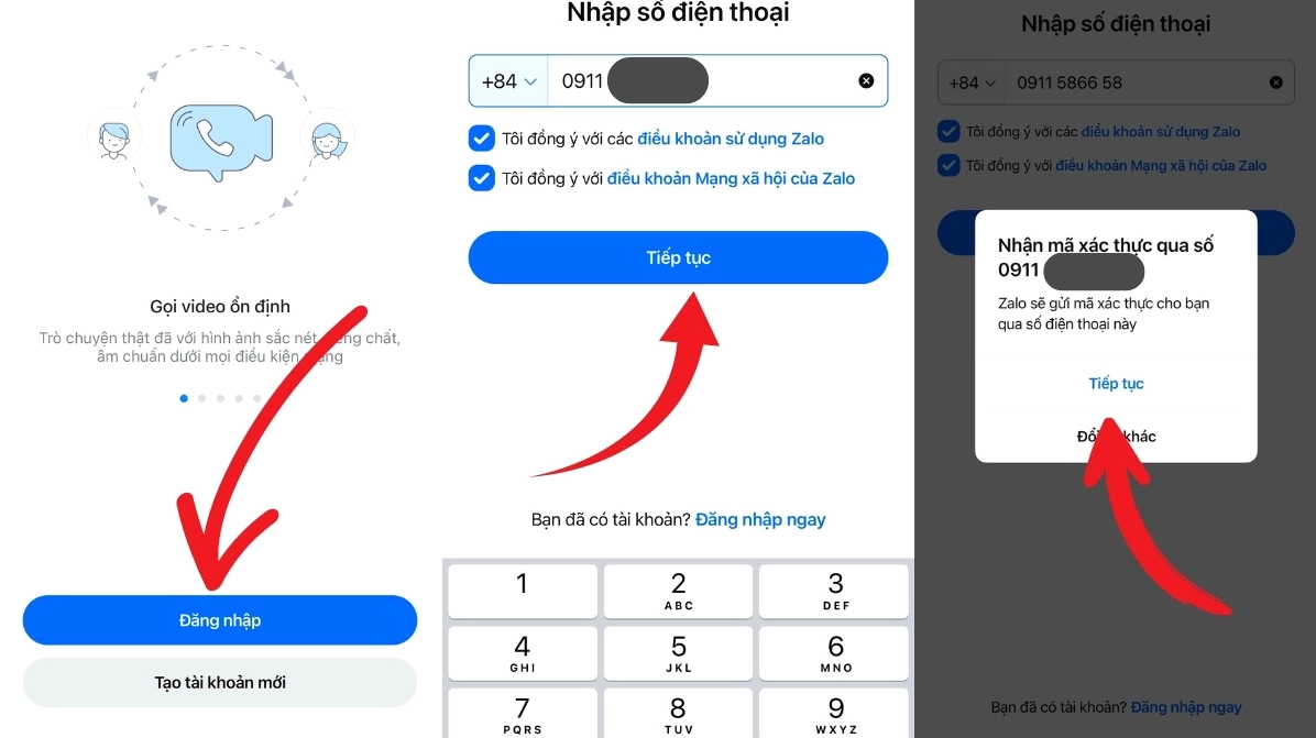 Giao diện điền số điện thoại và chọn mã vùng quốc gia Việt Nam