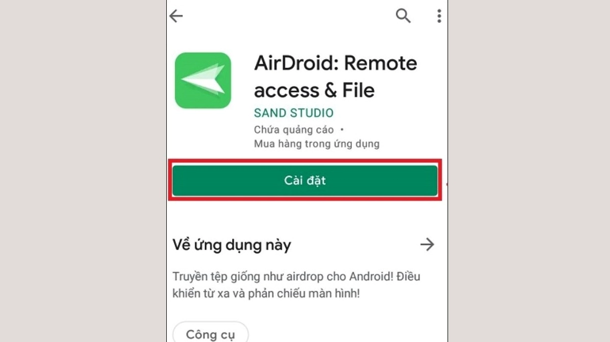 Giao diện kho ứng dụng trên điện thoại đang hiển thị ứng dụng AirDroid để tải về