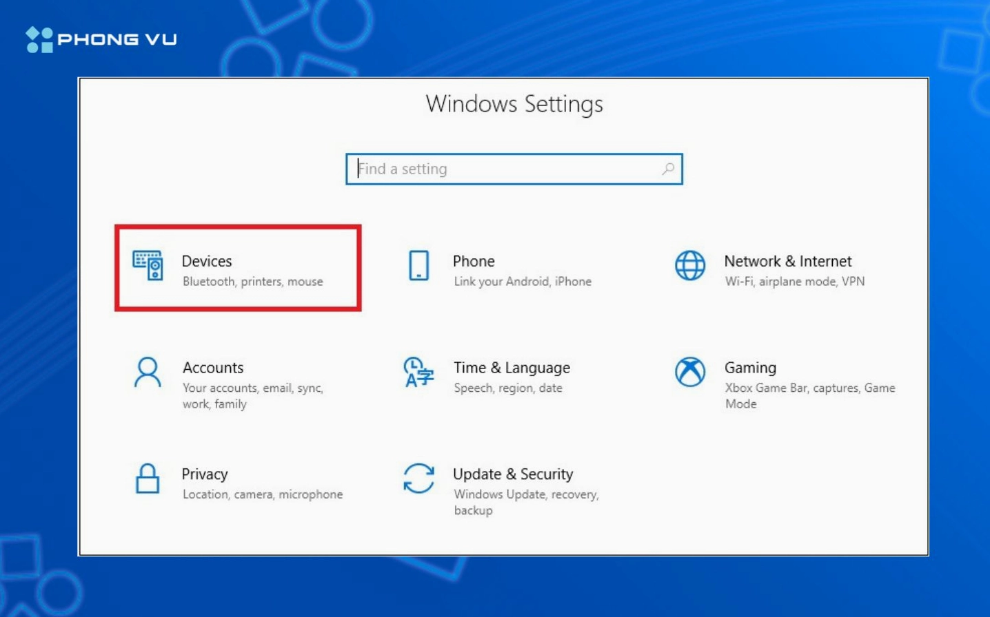 Giao diện màn hình truy cập vào mục quản lý phần cứng ngoại vi trên Windows