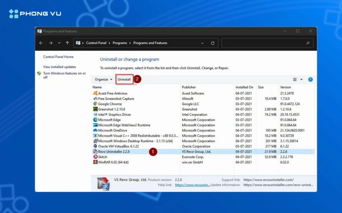 Hướng dẫn chi tiết cách cài đặt laptop mới mua chuẩn kỹ thuật 10 Giao diện mục Programs and Features trong Control Panel của Windows