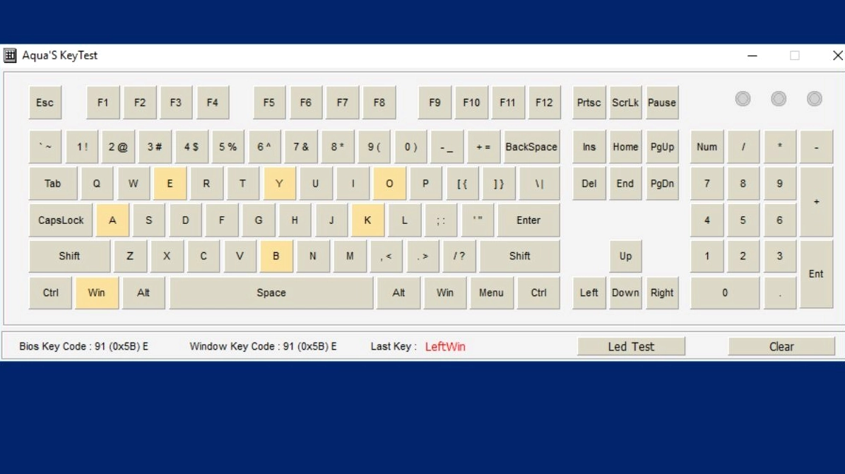 Giao diện phần mềm Aqua’s KeyTest với thiết kế đơn giản và hiệu quả