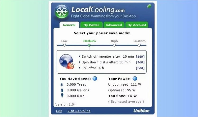 Giao diện phần mềm Local Cooling dùng để theo dõi công suất tiêu thụ và sạc pin