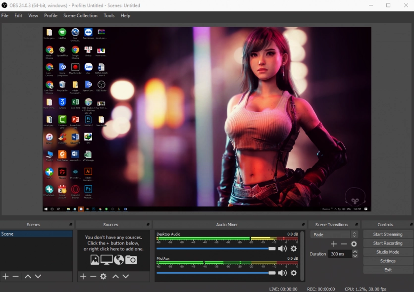 Giao diện phần mềm OBS Studio
