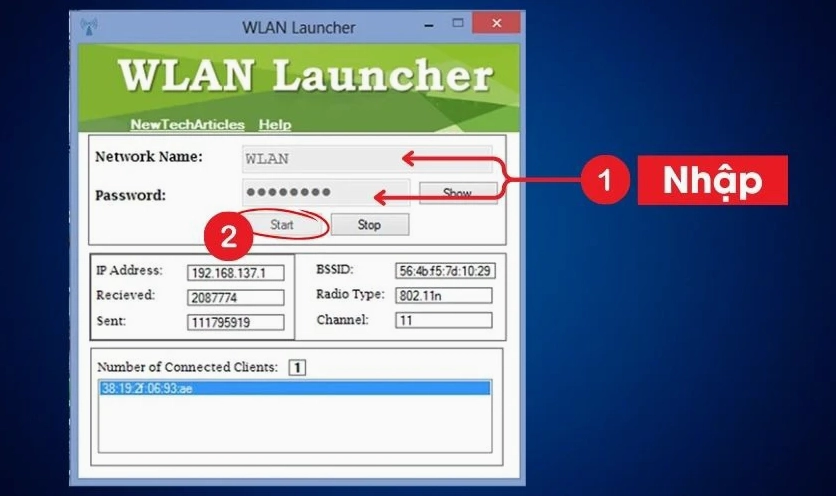 Hướng dẫn chi tiết cách phát wifi từ laptop cực kỳ đơn giản và hiệu quả nhất 16 Giao diện phần mềm Wlan launcher hỗ trợ phát sóng mạng
