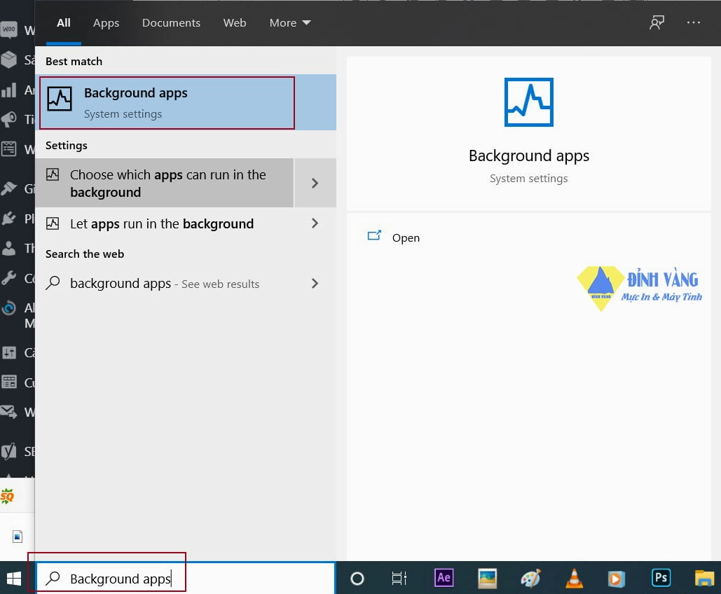 Giao diện quản lý ứng dụng chạy nền bên trong mục Privacy của Windows Settings