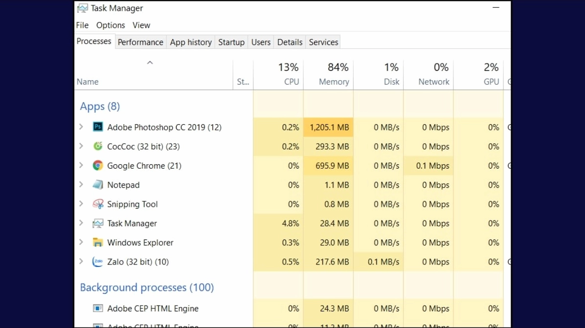 Giao diện rút gọn của Task Manager và nút mở rộng More details ở góc dưới bên trái