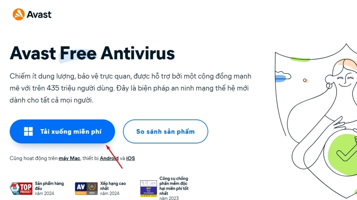 Giao diện tải xuống ứng dụng Avast Free Antivirus từ trang chủ chính thức
