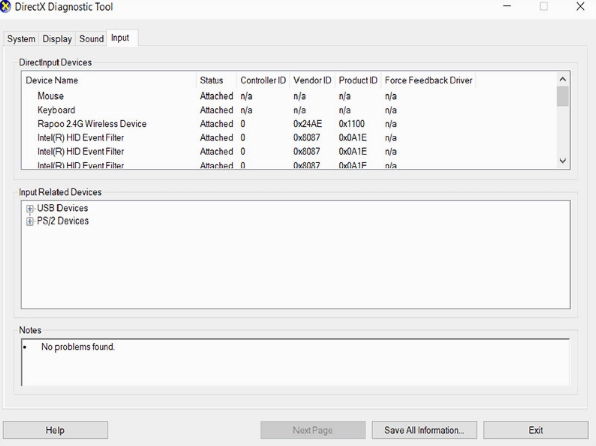 Giao diện thẻ Input hiển thị chuột và bàn phím