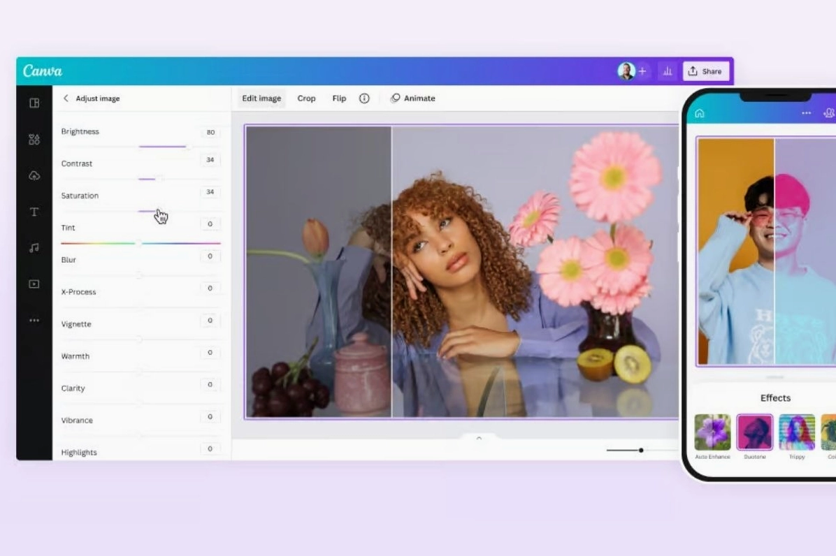 Hướng dẫn chi tiết cách chỉnh ảnh đẹp trên laptop hiệu quả nhanh chóng 6 Giao diện thiết kế và chỉnh sửa ảnh trên trình duyệt web của ứng dụng Canva