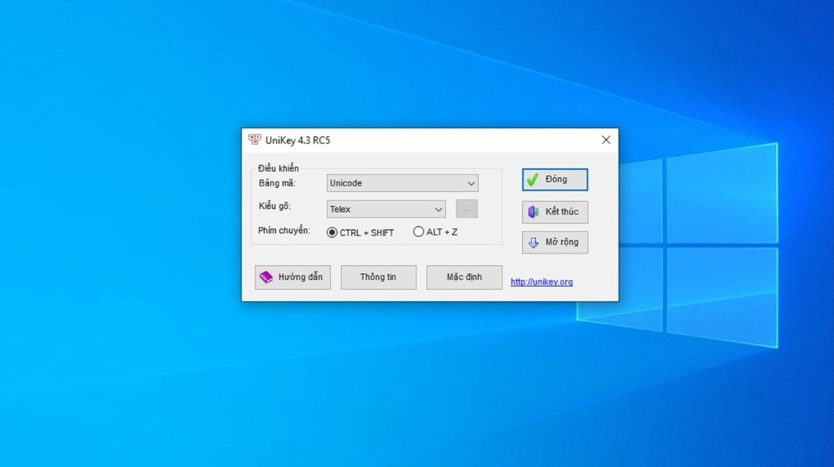 Giao diện thiết lập bảng mã Unicode và kiểu gõ Telex trên Unikey