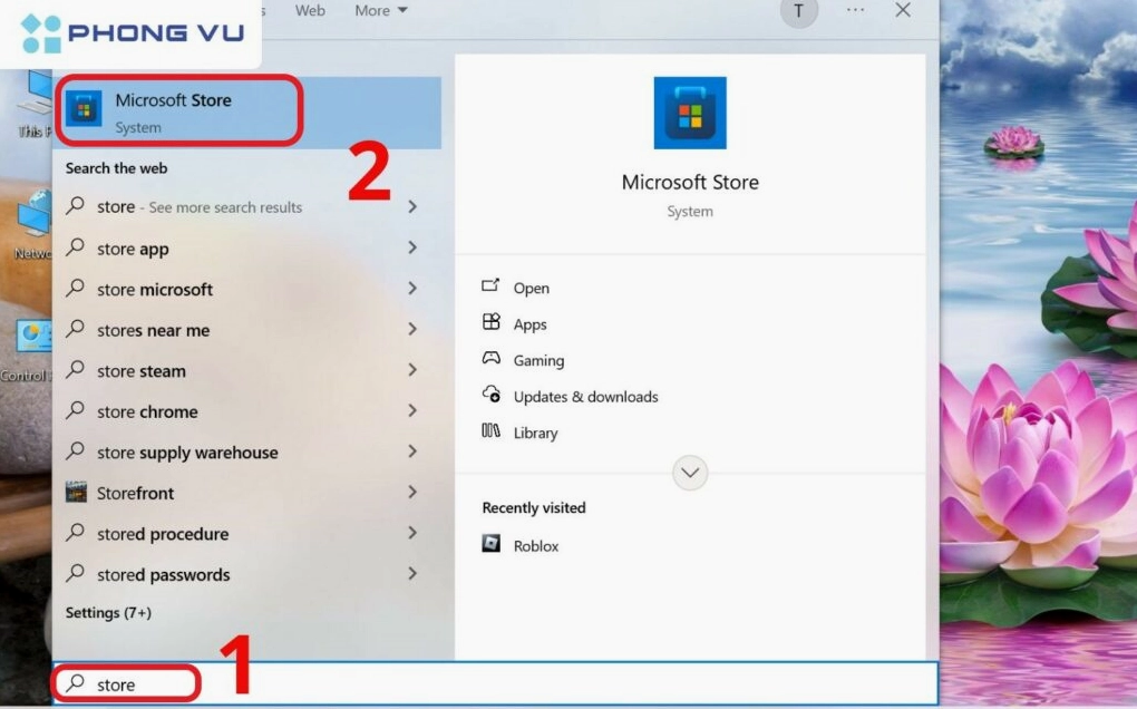 Giao diện trang chủ của ứng dụng Microsoft Store