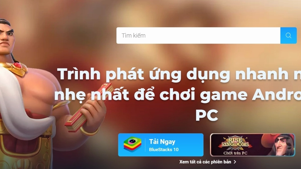 Giao diện trang chủ website Bluestacks với nút tải phần mềm
