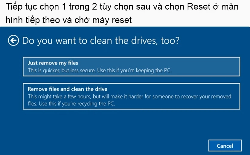Giao diện tùy chọn Troubleshoot trong môi trường khôi phục của Windows 10