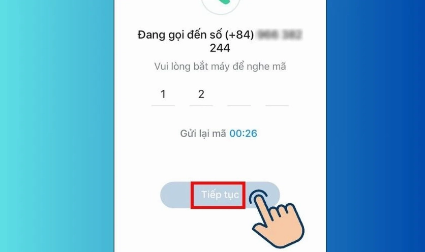 Giao diện yêu cầu nhập mã kích hoạt gồm các chữ số gửi về điện thoại