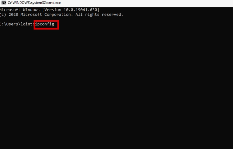 Gõ lệnh ipconfig vào cửa sổ dòng lệnh Command Prompt
