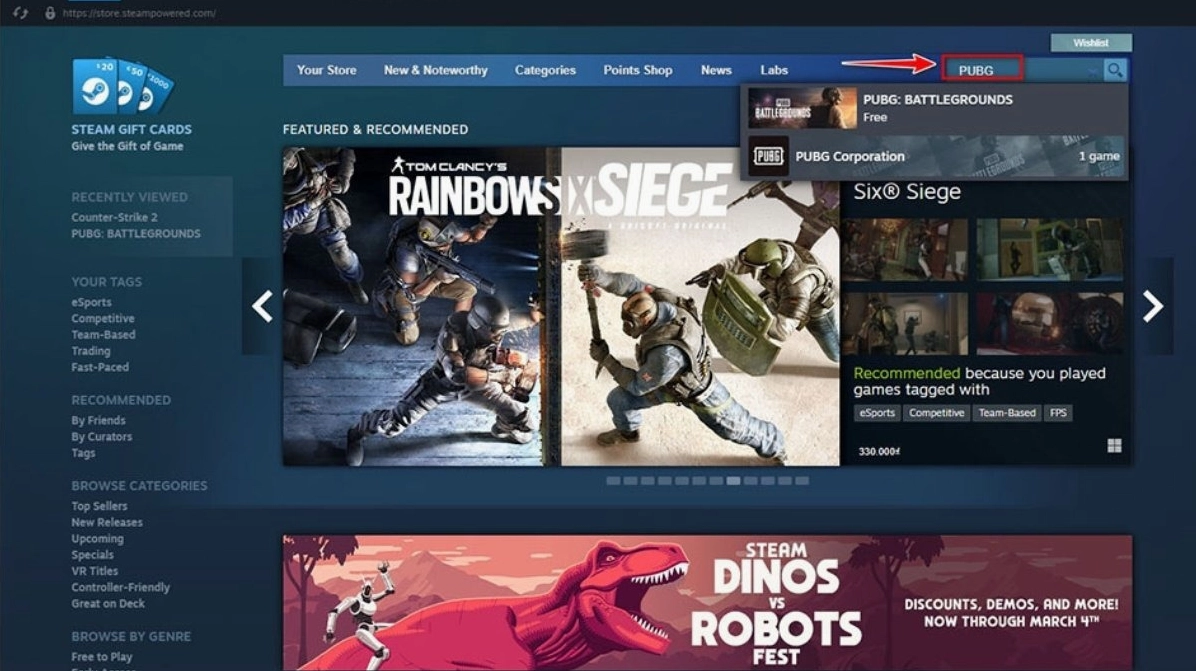 Gõ PUBG vào thanh tìm kiếm