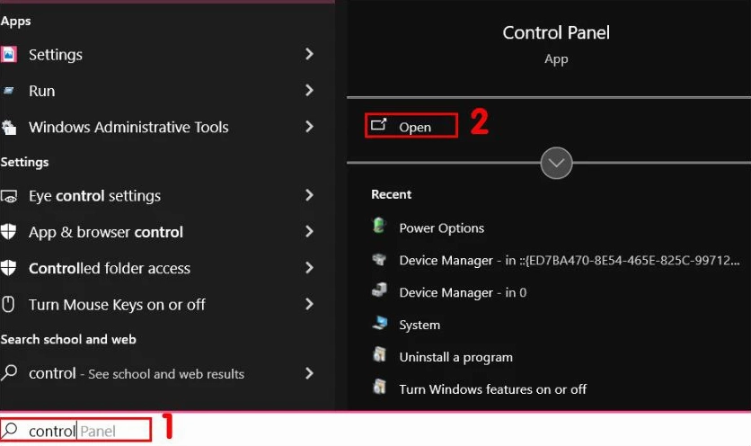 Hướng dẫn chi tiết cách làm cho laptop chạy mượt hơn trên hệ điều hành Windows 7 1 Gõ tìm và nhấp vào Control Panel