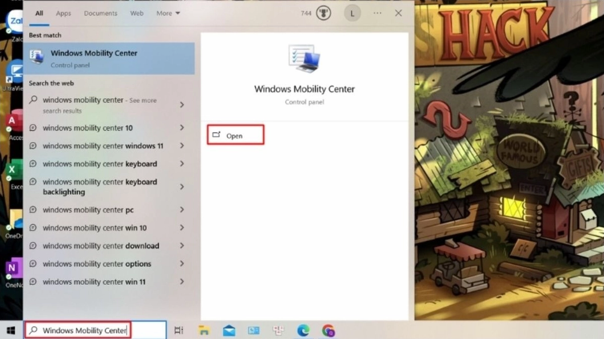 Gõ từ khóa Windows Mobility Center vào thanh tìm kiếm của Windows