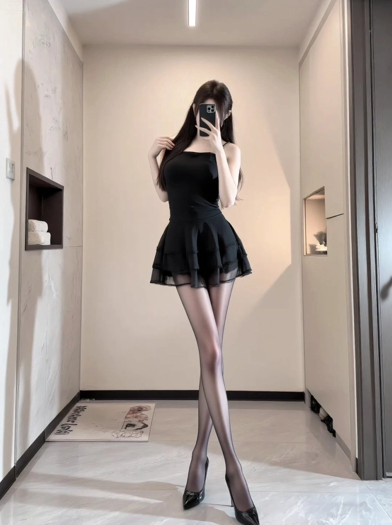 Hình ảnh cô gái gợi cảm quyến rũ trong bộ váy ngắn màu đen