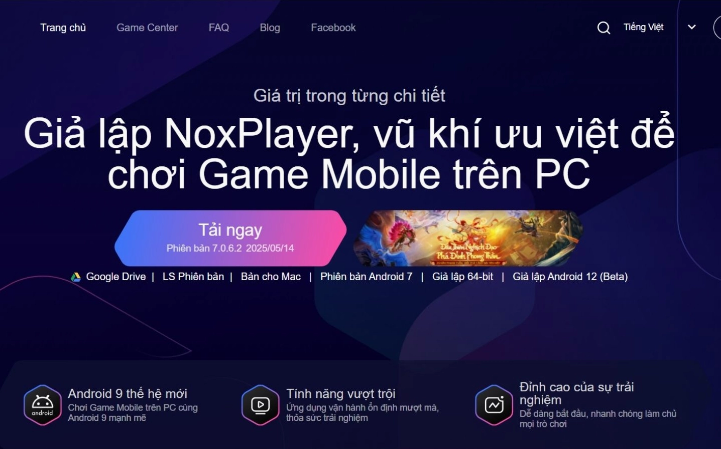 Hình ảnh giao diện trang tải phần mềm giả lập Nox Player phổ biến hiện nay