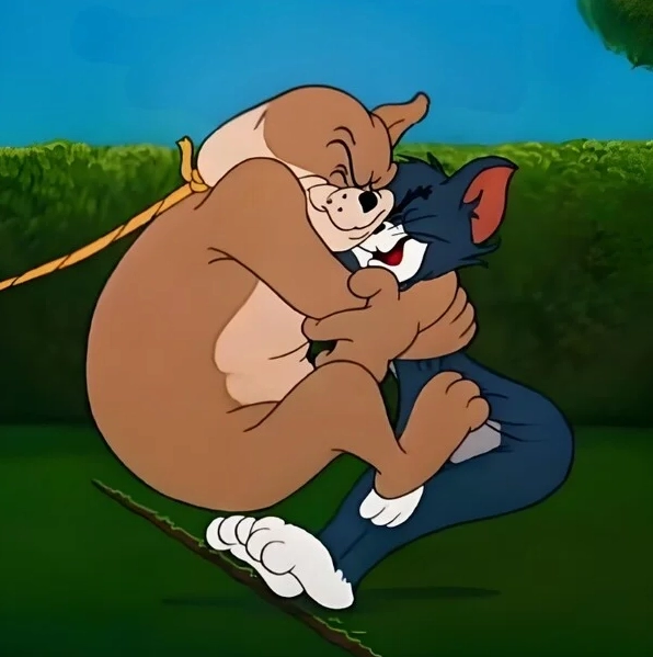 Hình ảnh meme ôm mèo Tom trong hoạt hình tuổi thơ