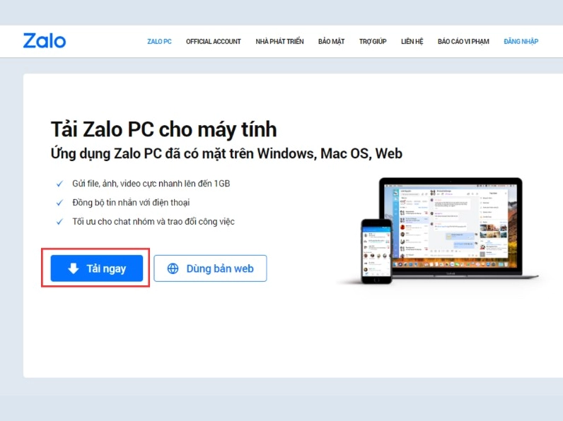 Hình ảnh minh họa bước 1 trong cách tải và cài đặt ứng dụng Zalo về máy tính trên Macbook