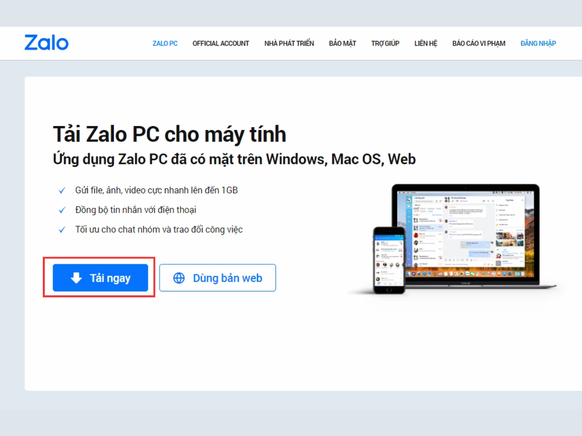 Hình ảnh minh họa bước 1 trong quá trình cách tải và cài đặt Zalo về máy tính trên hệ điều hành Windows